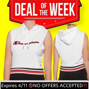 🔥🆕 Champion Campus Crop Hoodie Sleeveless White w/ logo